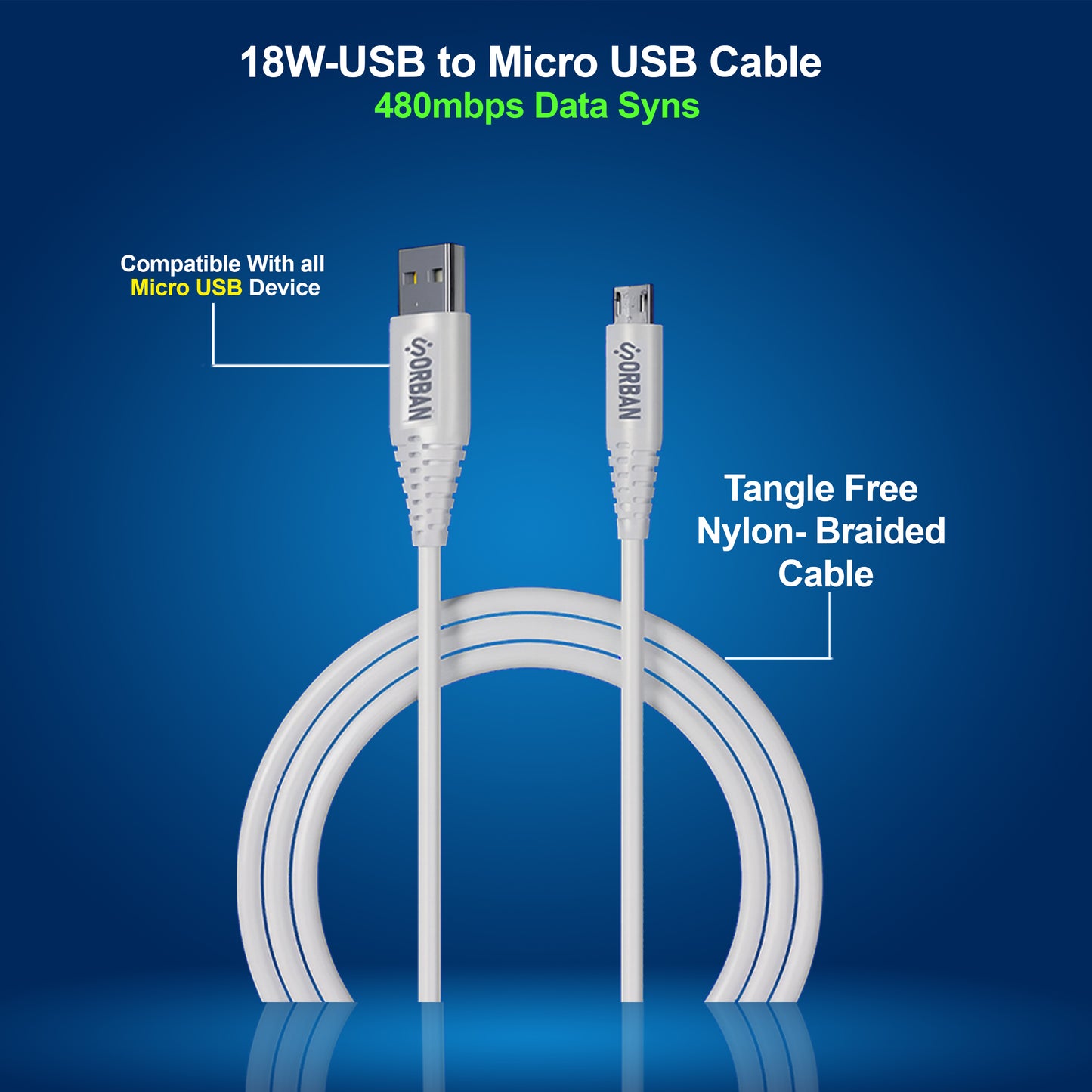 ORBAN 18W USB to Micro USB Cable
