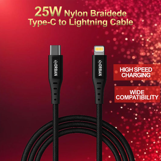 ORBAN 25W Nylon Braided Type-C to Lightning Cable