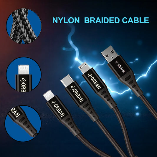 ORBAN 3-in-1 Cable | Type-C, Micro USB & Lightning