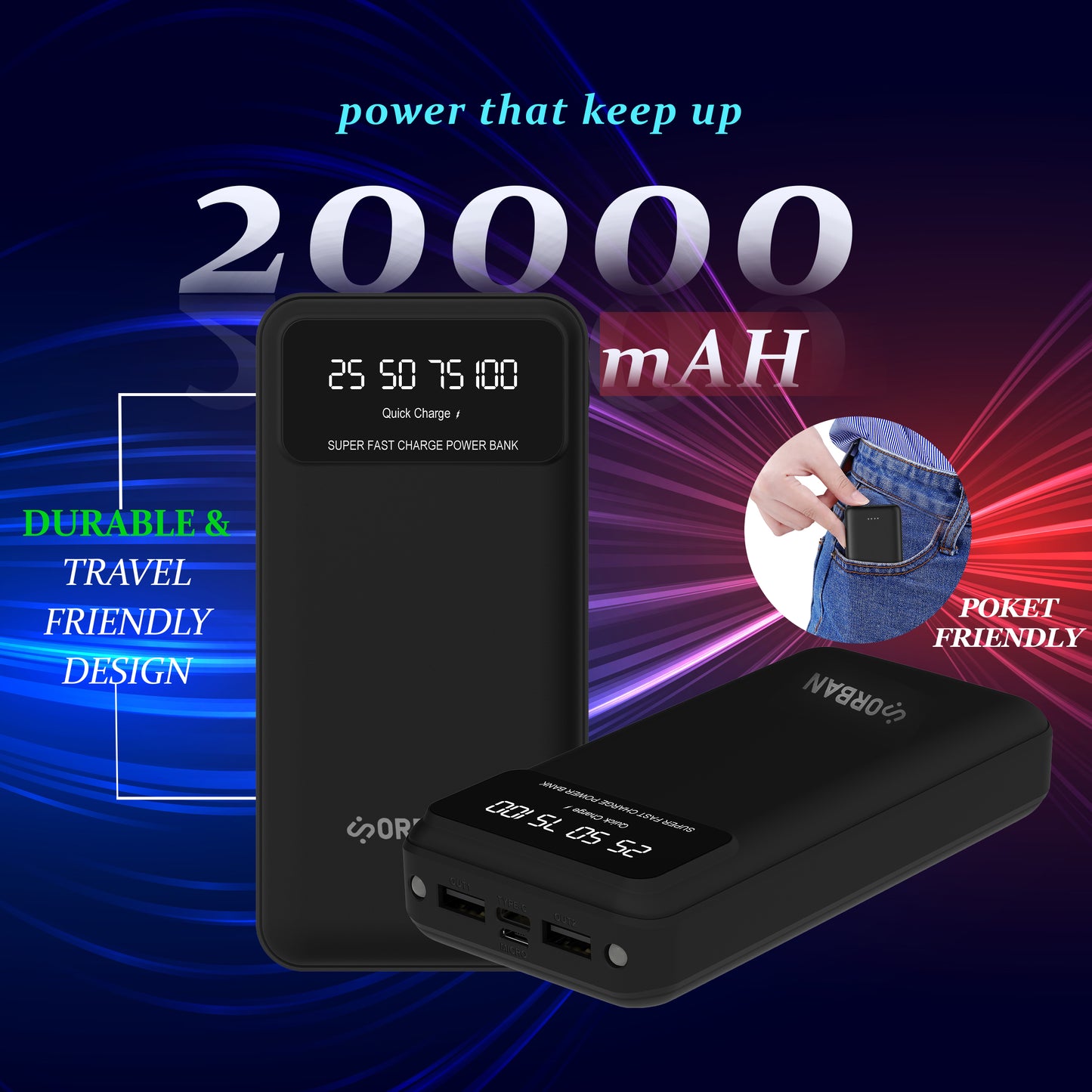 ORBAN 20,000mAh High-Capacity Fast Charger