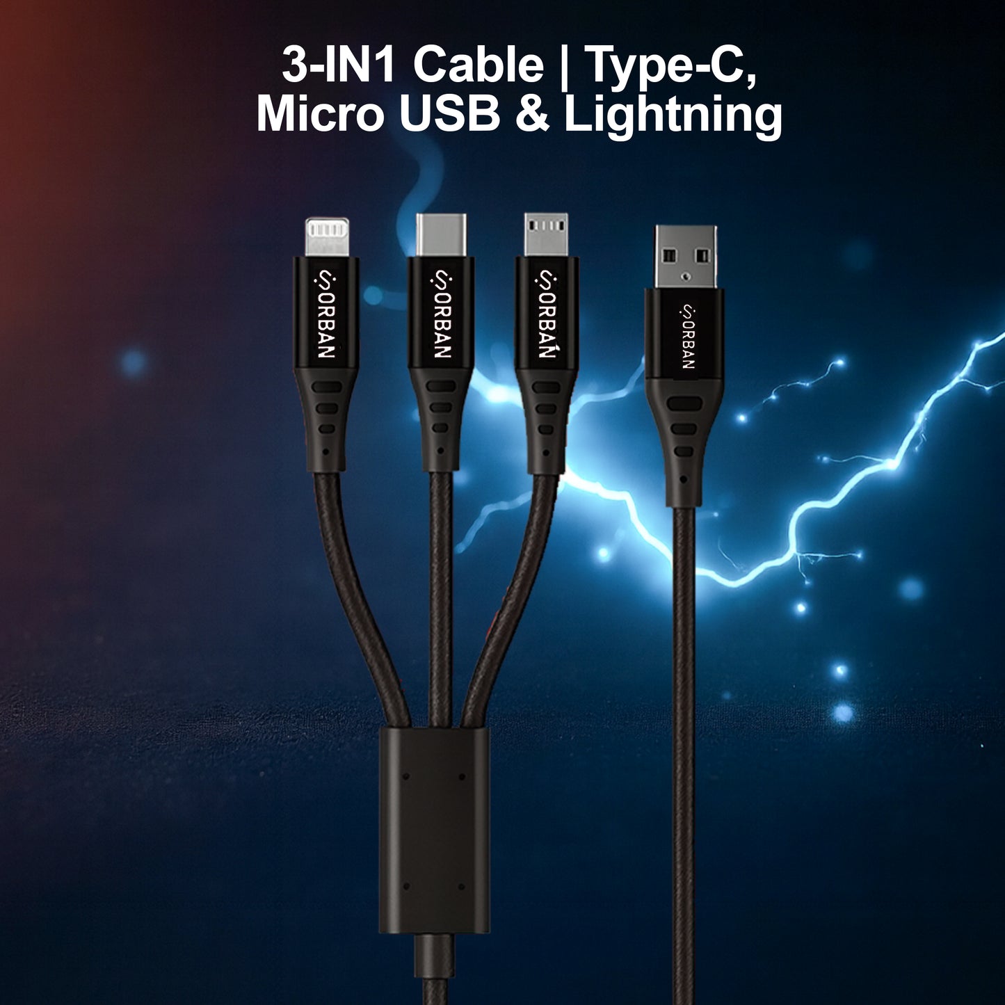 ORBAN 3-in-1 Cable | Type-C, Micro USB & Lightning