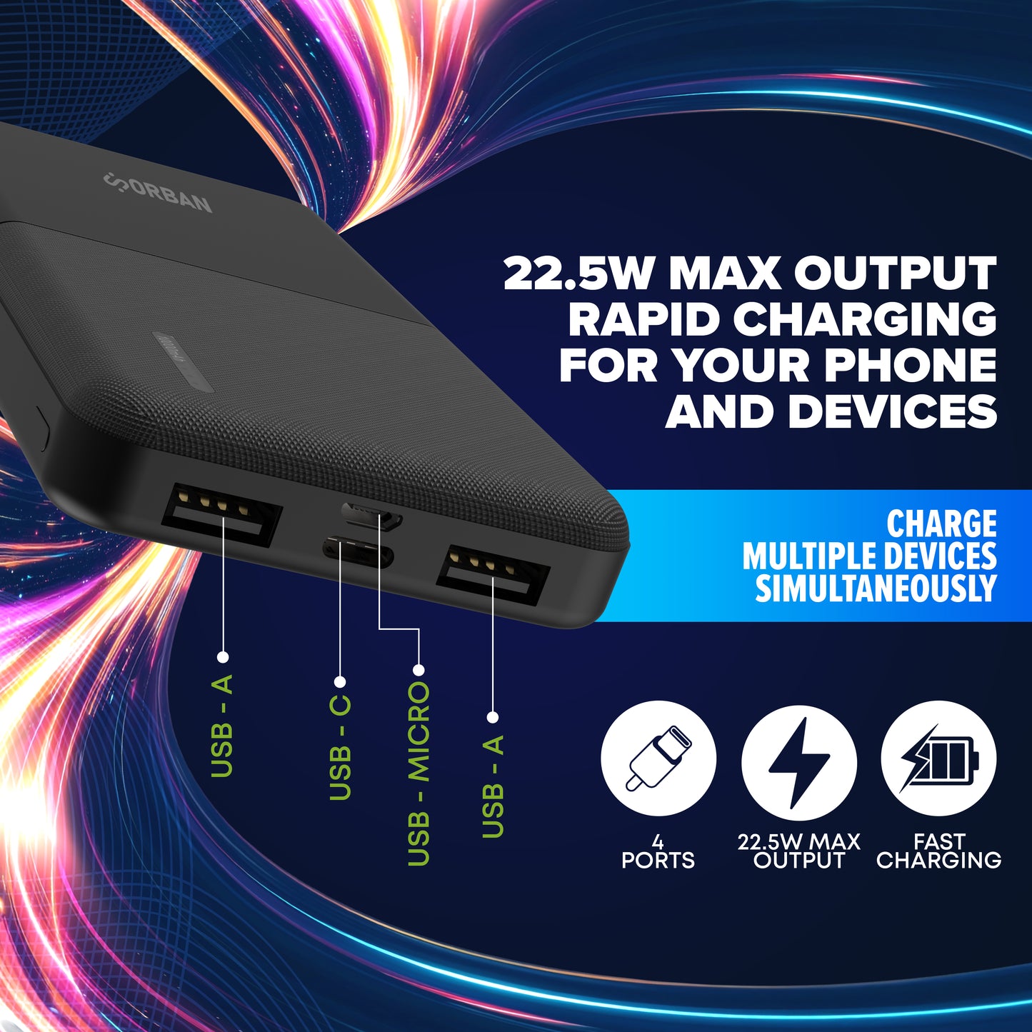 ORBAN 10,000mAh 22.5W Fast Charge Power Bank