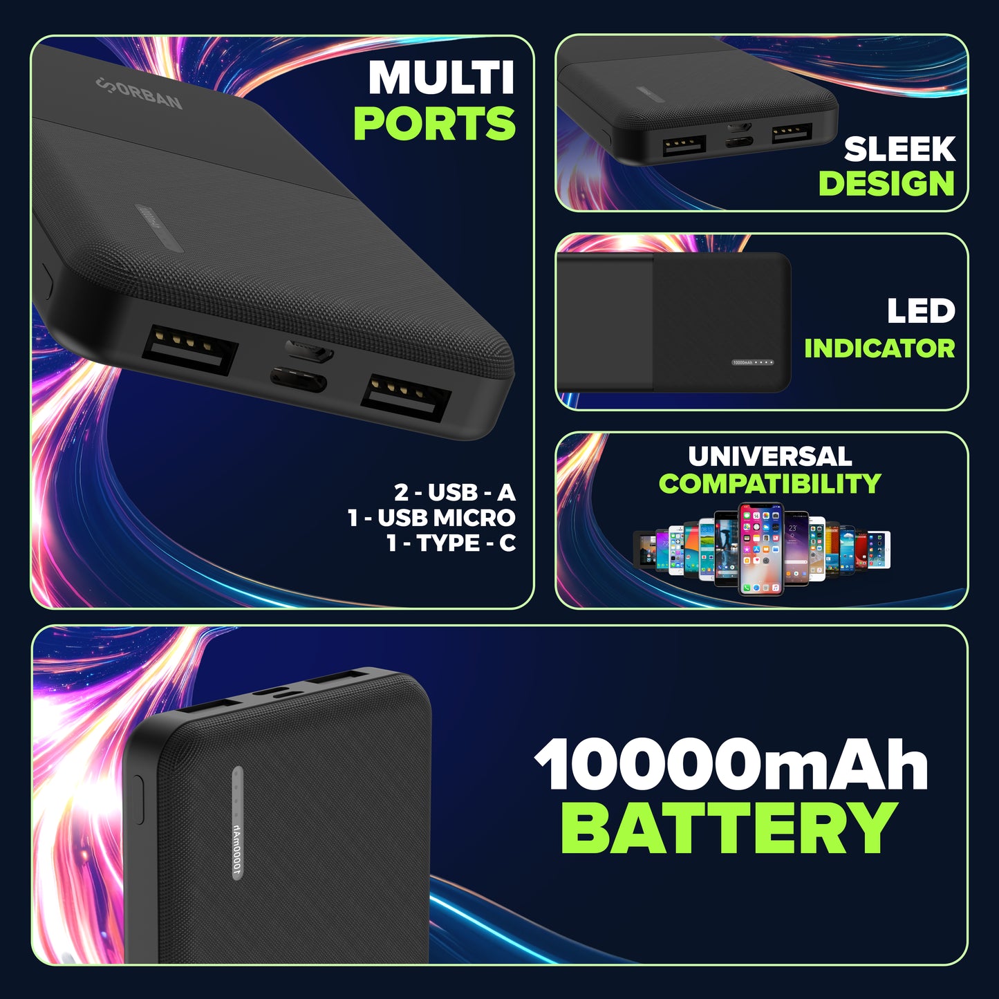 ORBAN 10,000mAh 22.5W Fast Charge Power Bank