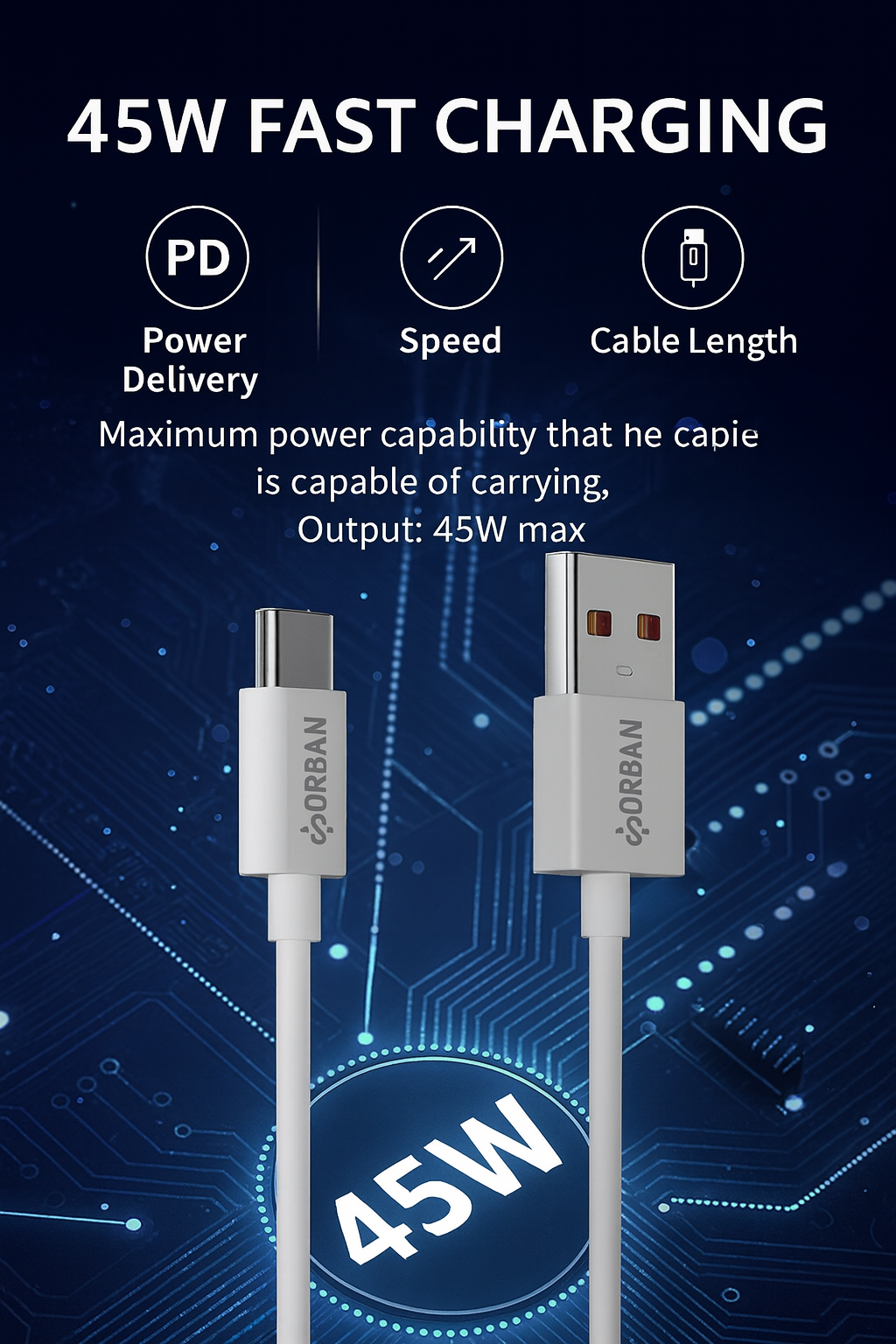 ORBAN 45W Fast Charging Type-C Cable