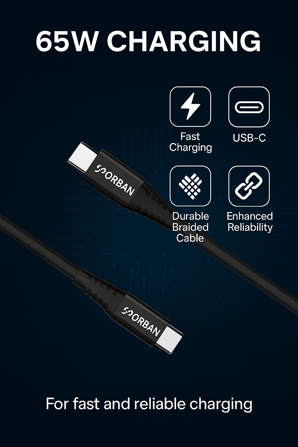 ORBAN 65W Braided Type-C PD Cable